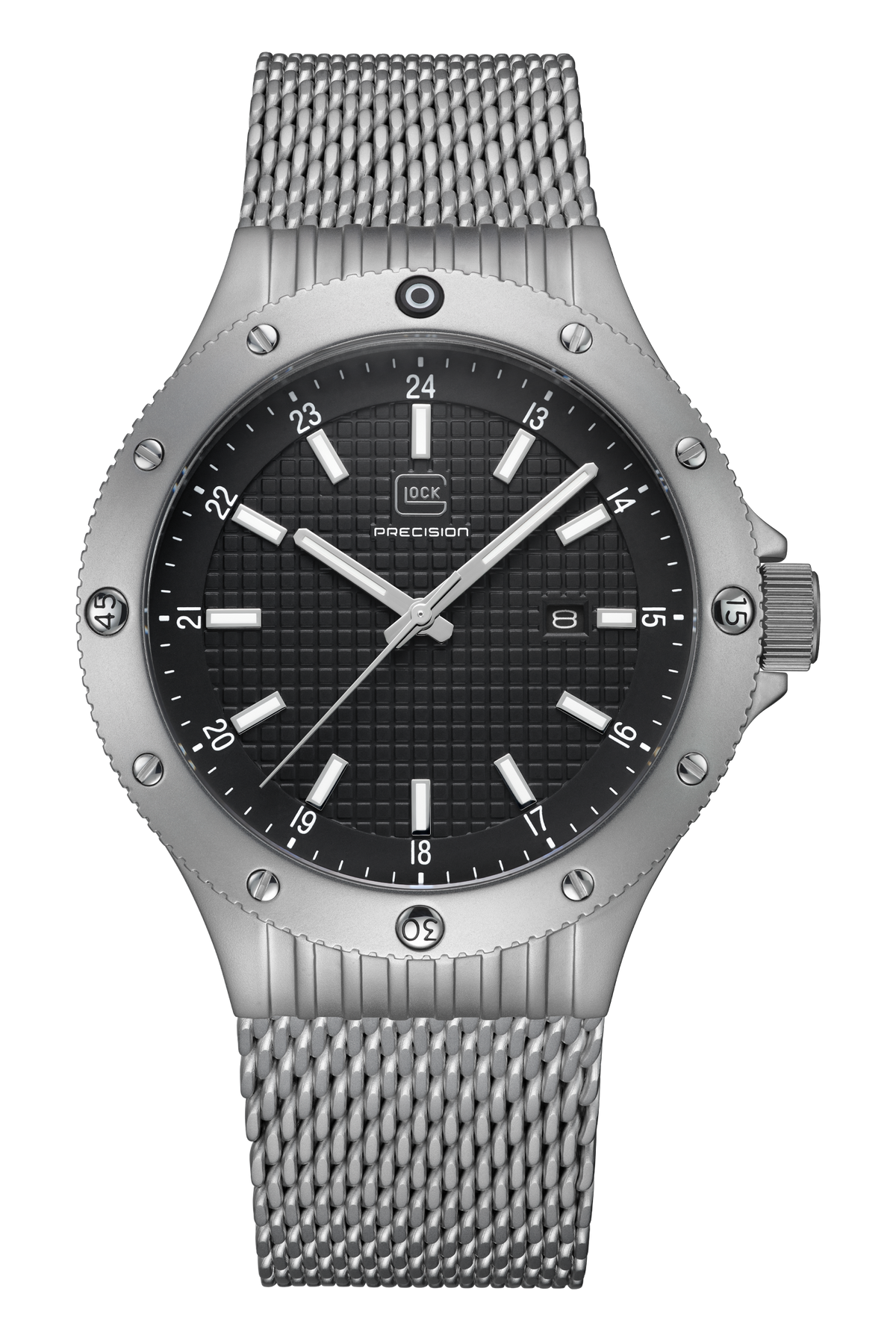 GLOCK Rotating-Bezel Watch in Stainless Steel, Black Dial, Silver-Tone Mesh Bracelet