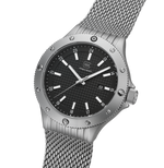 GLOCK Rotating-Bezel Watch in Stainless Steel, Black Dial, Silver-Tone Mesh Bracelet