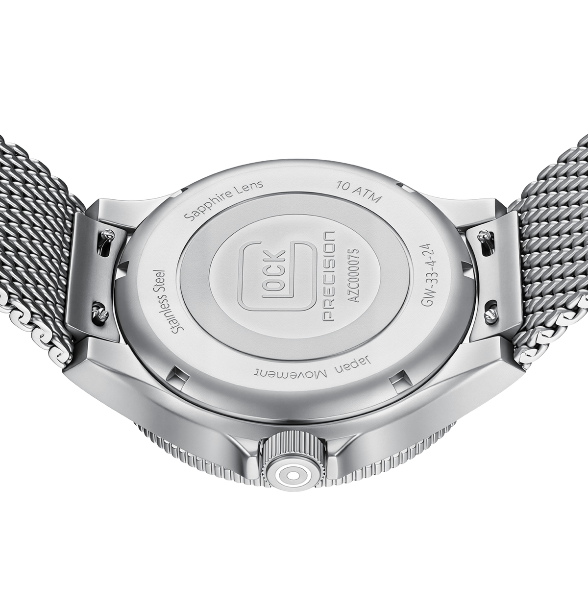 GLOCK Rotating-Bezel Watch in Stainless Steel, Black Dial, Silver-Tone Mesh Bracelet