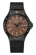 GLOCK Tritium Watch in Black Steel, Coyote Dial, Black Mesh Bracelet