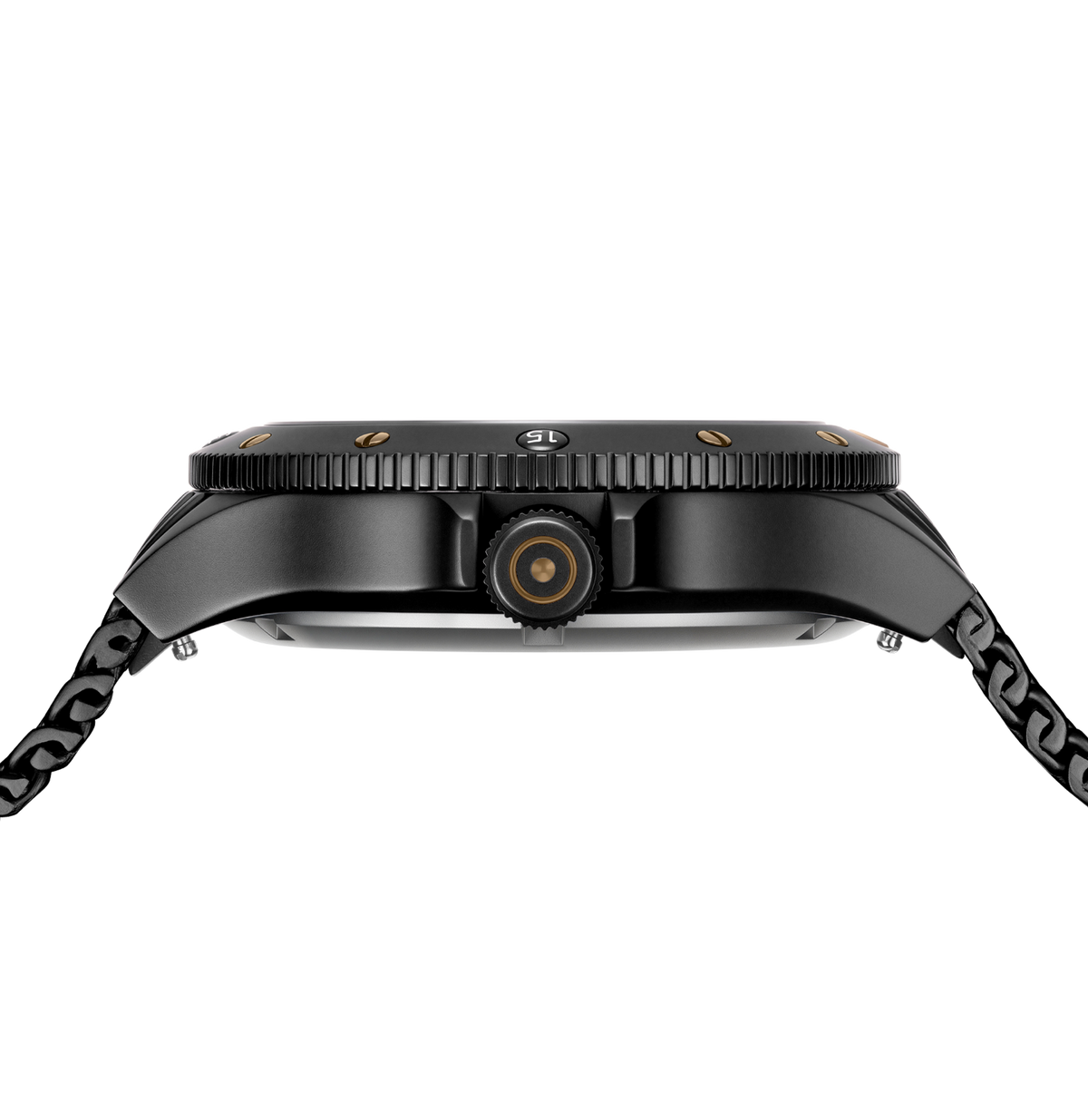 GLOCK Tritium Watch in Black Steel, Coyote Dial, Black Mesh Bracelet