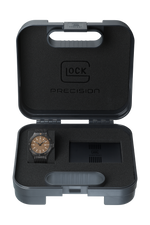 GLOCK Tritium Watch in Black Steel, Coyote Dial, Black Mesh Bracelet