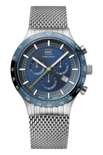 GLOCK Swiss Chronograph Watch in Dark Blue Steel, Blue Dial, Silver-Tone Bracelet