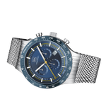 GLOCK Swiss Chronograph Watch in Dark Blue Steel, Blue Dial, Silver-Tone Bracelet