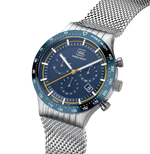 GLOCK Swiss Chronograph Watch in Dark Blue Steel, Blue Dial, Silver-Tone Bracelet
