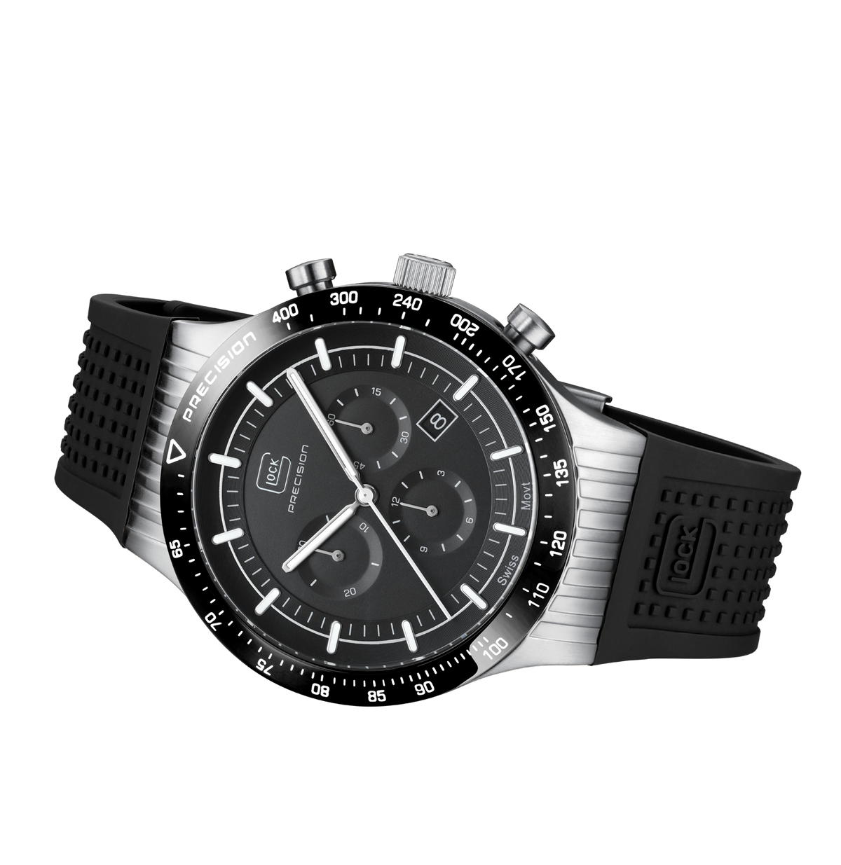 GLOCK Limited Edition Swiss Chronograph Watch in Stainless Steel, Black Dial, Black Strap