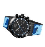 GLOCK Swiss Chronograph Watch in Black Steel, Black Dial, Camouflage Navy Strap