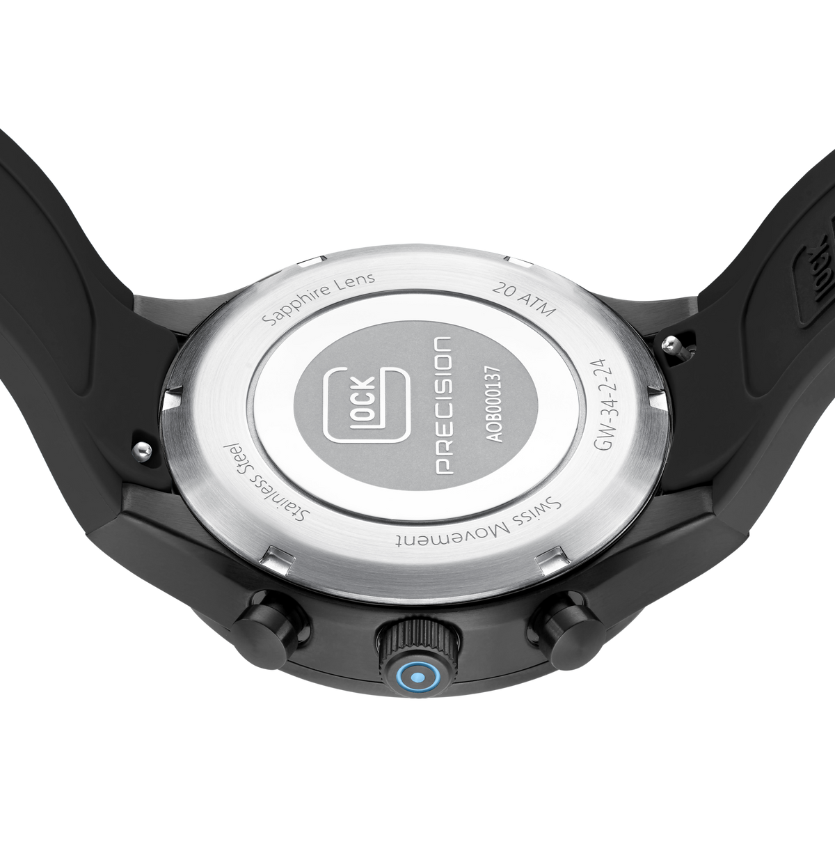 GLOCK Swiss Chronograph Watch in Black Steel, Black Dial, Camouflage Navy Strap