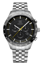 GLOCK Swiss Chronograph Watch in Stainless Steel, Black Dial, Silver-Tone Bracelet