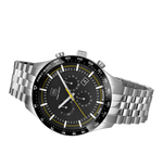 GLOCK Swiss Chronograph Watch in Stainless Steel, Black Dial, Silver-Tone Bracelet