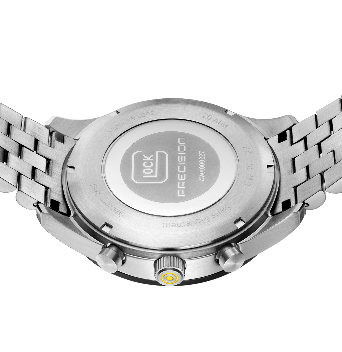 GLOCK Swiss Chronograph Watch in Stainless Steel, Black Dial, Silver-Tone Bracelet
