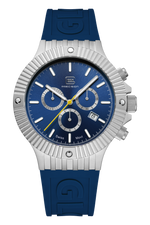 GLOCK Swiss Chronograph Watch in Stainless Steel, Blue Dial, Dark Blue Strap