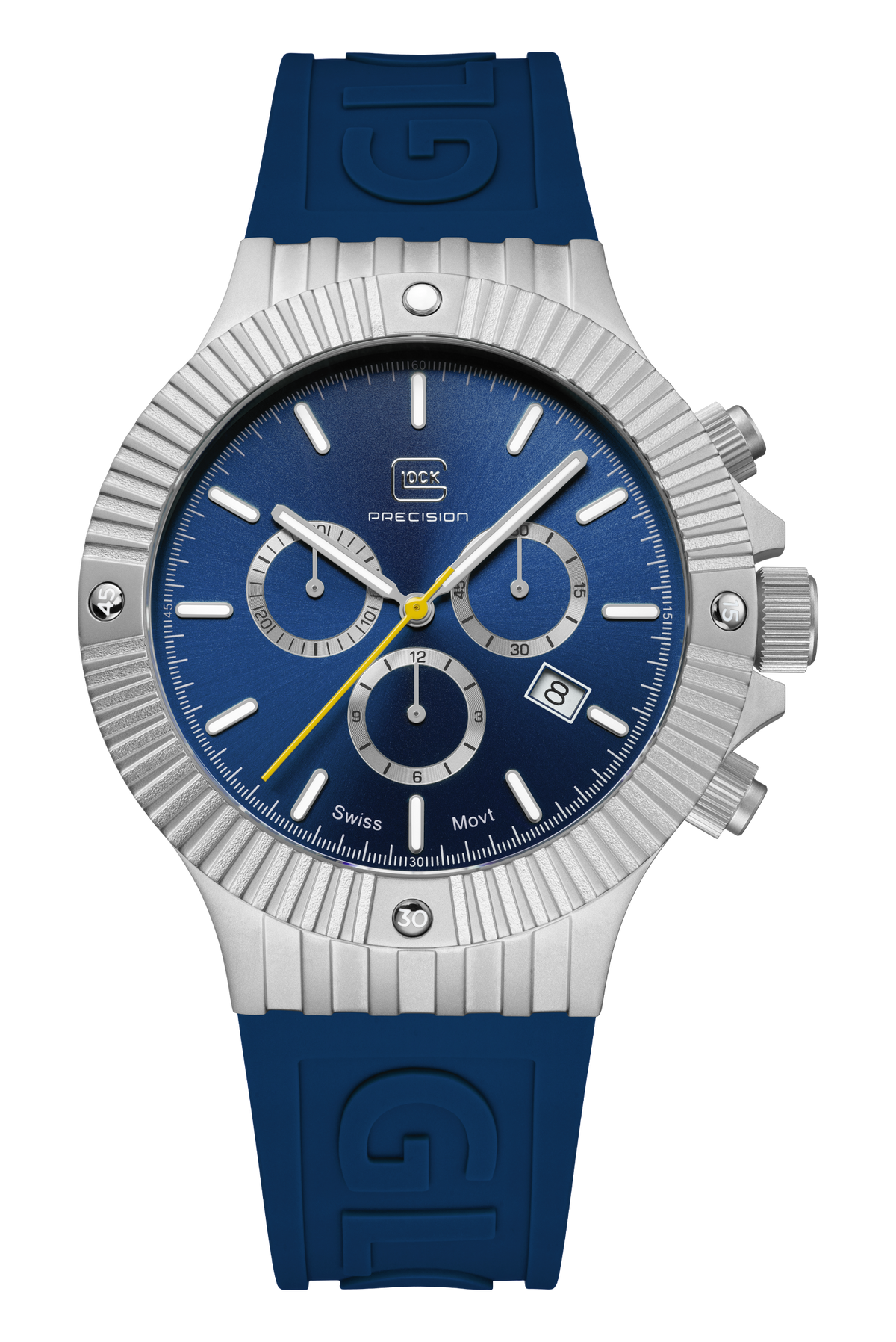 GLOCK Swiss Chronograph Watch in Stainless Steel, Blue Dial, Dark Blue Strap