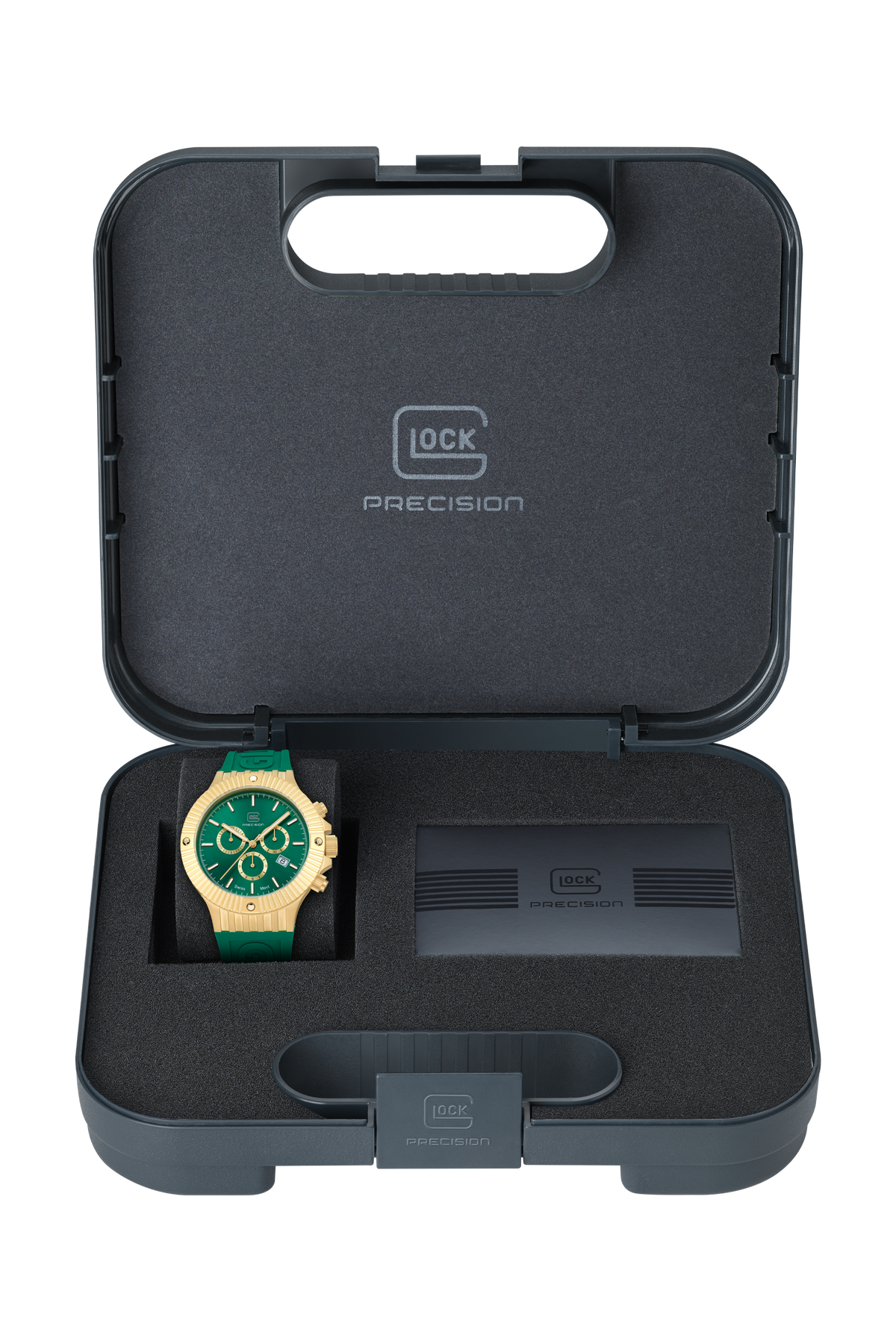GLOCK Swiss Chronograph Watch in Gold-Tone Steel, Green Dial, Racing Green Strap