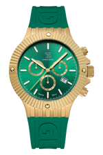 GLOCK Swiss Chronograph Watch in Gold-Tone Steel, Green Dial, Racing Green Strap