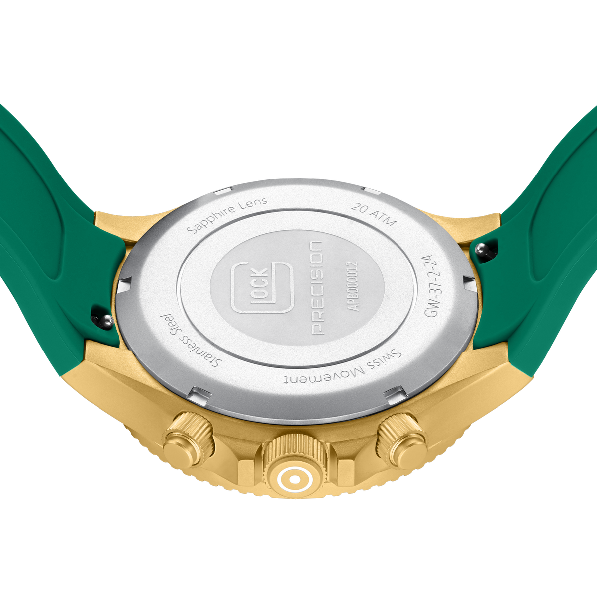 GLOCK Swiss Chronograph Watch in Gold-Tone Steel, Green Dial, Racing Green Strap
