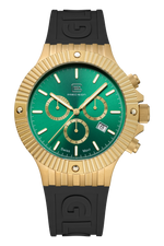 GLOCK Swiss Chronograph Watch in Gold-Tone Steel, Green Dial, Black Strap