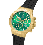 GLOCK Swiss Chronograph Watch in Gold-Tone Steel, Green Dial, Black Strap