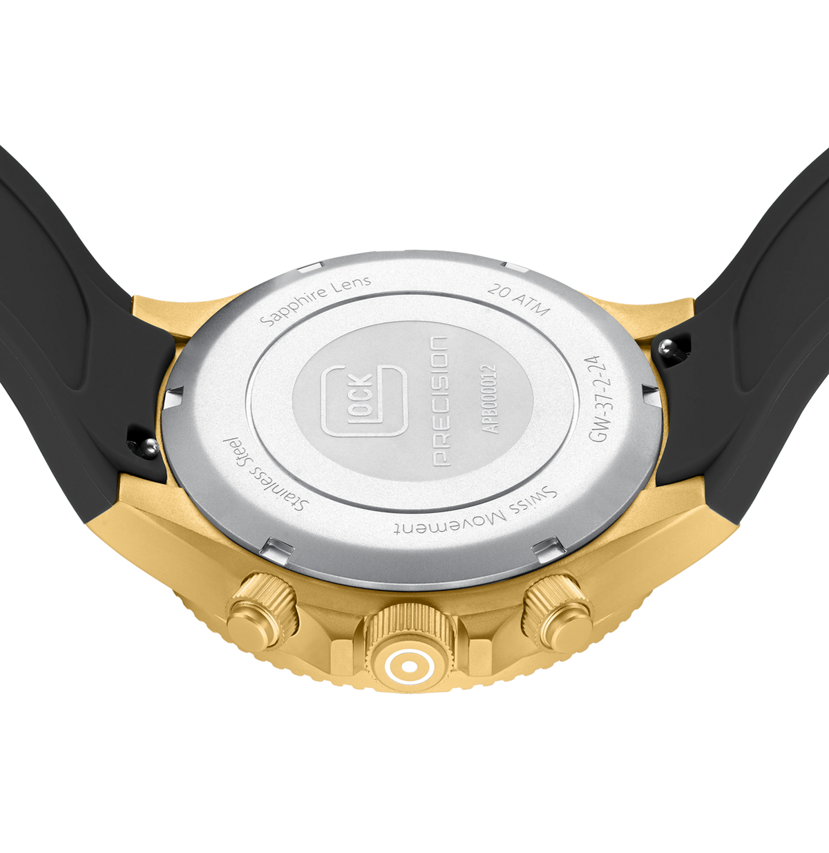 GLOCK Swiss Chronograph Watch in Gold-Tone Steel, Green Dial, Black Strap