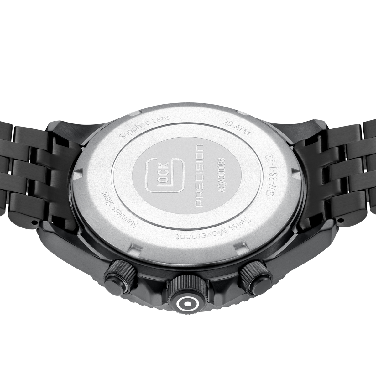GLOCK Swiss Chronograph Watch in Gunmetal Steel, Gunmetal Dial, Gunmetal Bracelet