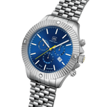 GLOCK Swiss Chronograph Watch in Stainless Steel, Blue Dial, Silver-Tone Bracelet