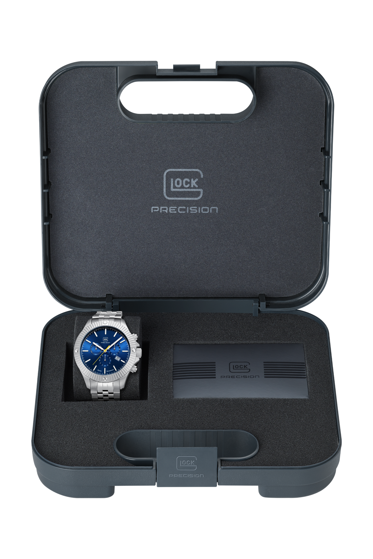 GLOCK Swiss Chronograph Watch in Stainless Steel, Blue Dial, Silver-Tone Bracelet