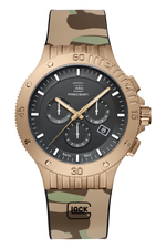 GLOCK Swiss Chronograph Watch in Coyote Steel, Black Dial, Camouflage Desert Strap