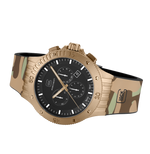GLOCK Swiss Chronograph Watch in Coyote Steel, Black Dial, Camouflage Desert Strap