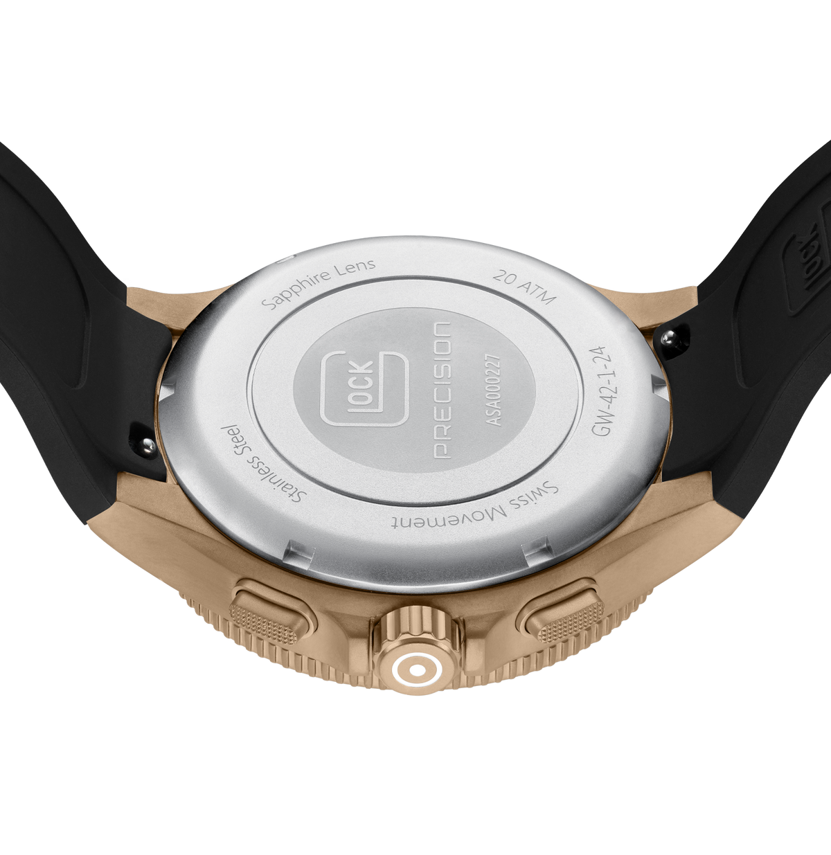 GLOCK Swiss Chronograph Watch in Coyote Steel, Black Dial, Camouflage Desert Strap