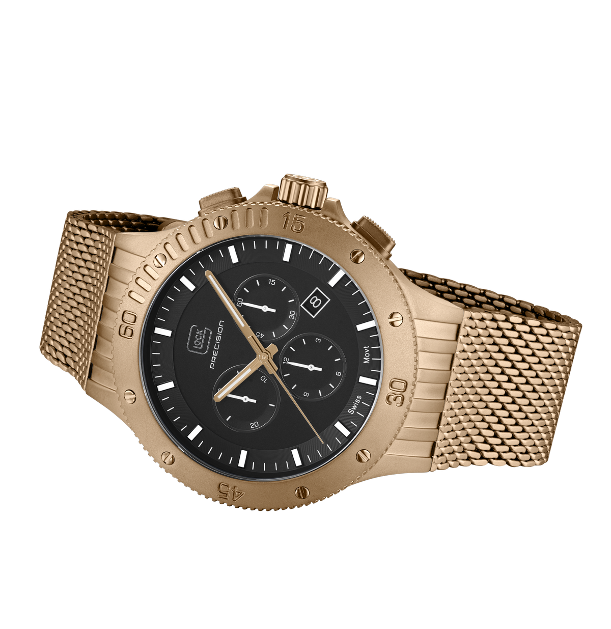 GLOCK Swiss Chronograph Watch in Coyote Steel, Black Dial, Coyote Bracelet (GW-42-1-24)
