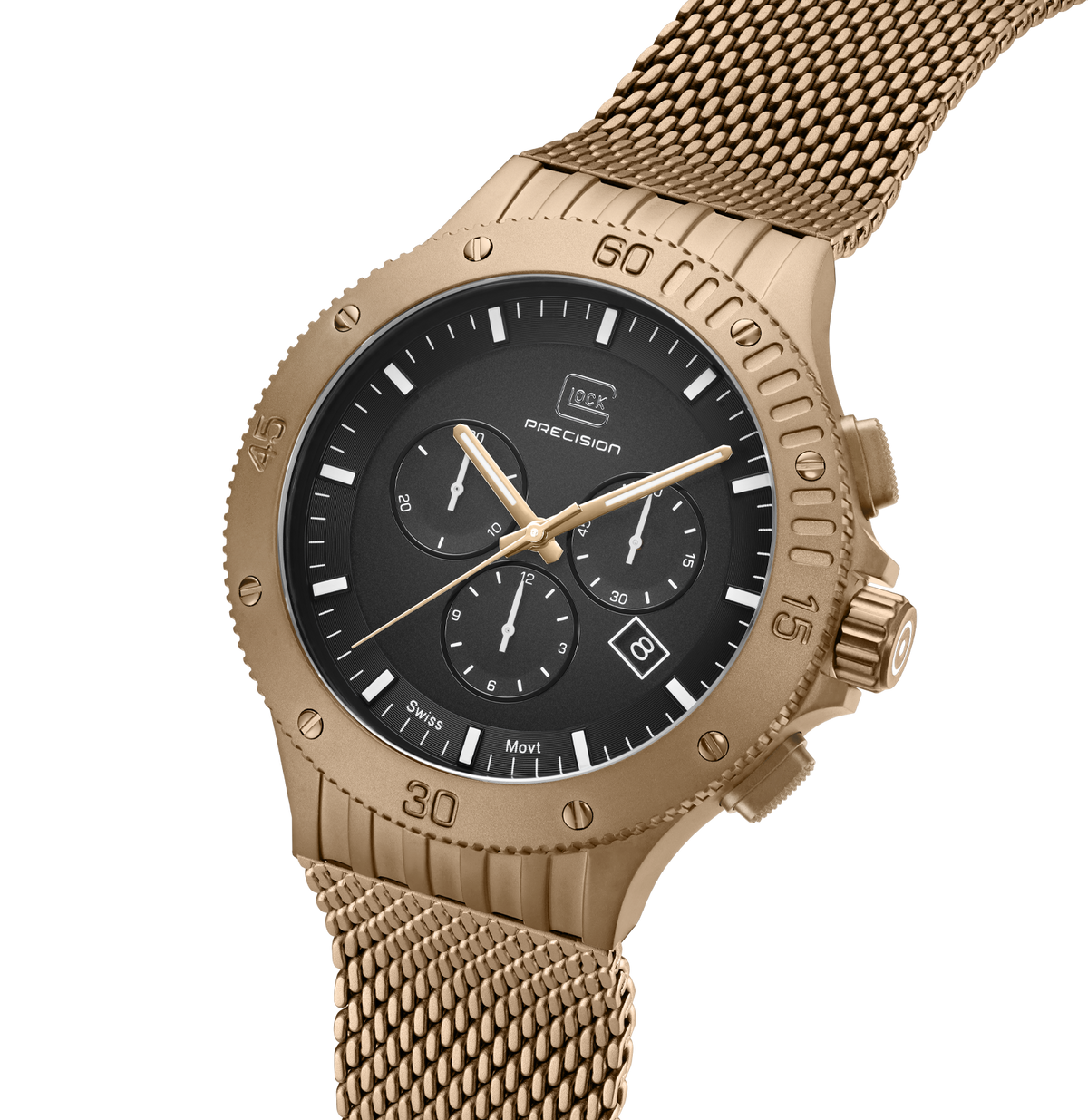 GLOCK Swiss Chronograph Watch in Coyote Steel, Black Dial, Coyote Bracelet (GW-42-1-24)