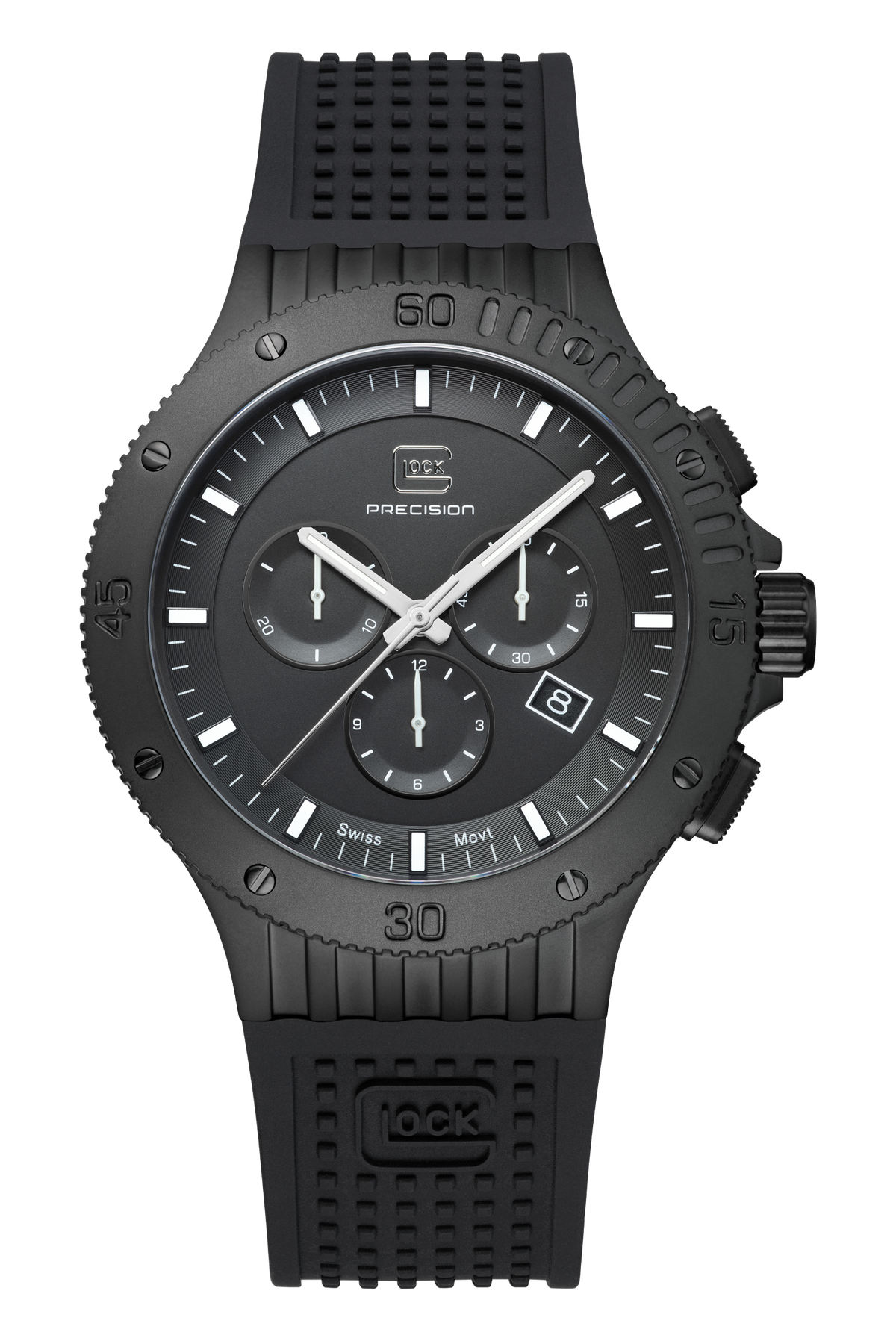 GLOCK Swiss Chronograph Watch in Black Steel, Black Dial, Black Strap
