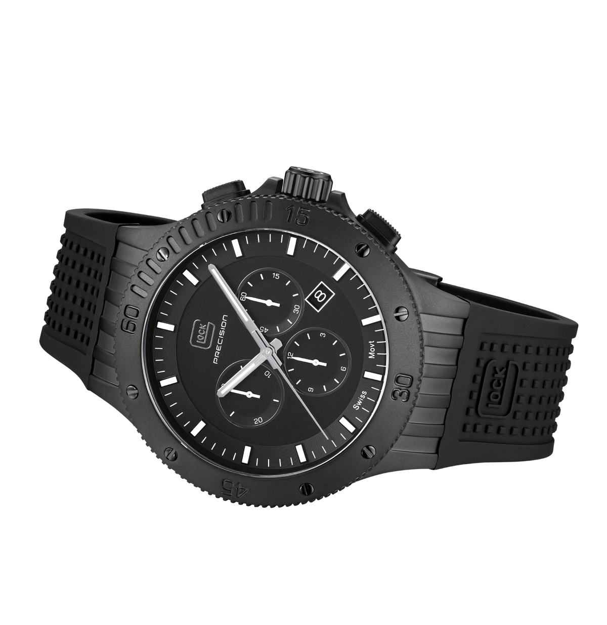 GLOCK Swiss Chronograph Watch in Black Steel, Black Dial, Black Strap