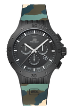 GLOCK Swiss Chronograph Watch in Black Steel, Black Dial, Camouflage Forest Strap