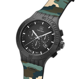 GLOCK Swiss Chronograph Watch in Black Steel, Black Dial, Camouflage Forest Strap