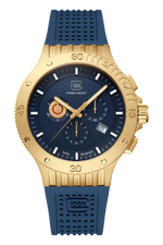 GLOCK Swiss Chronograph Watch in Gold-Tone Steel, Blue Dial, Dark Blue Strap