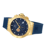 GLOCK Swiss Chronograph Watch in Gold-Tone Steel, Blue Dial, Dark Blue Strap