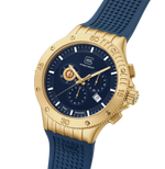 GLOCK Swiss Chronograph Watch in Gold-Tone Steel, Blue Dial, Dark Blue Strap