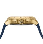 GLOCK Swiss Chronograph Watch in Gold-Tone Steel, Blue Dial, Dark Blue Strap