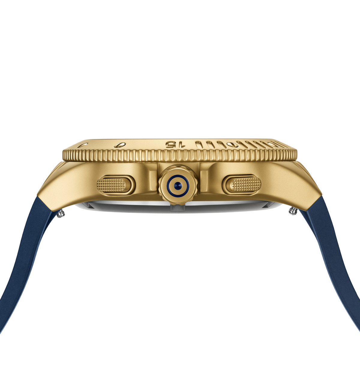 GLOCK Swiss Chronograph Watch in Gold-Tone Steel, Blue Dial, Dark Blue Strap