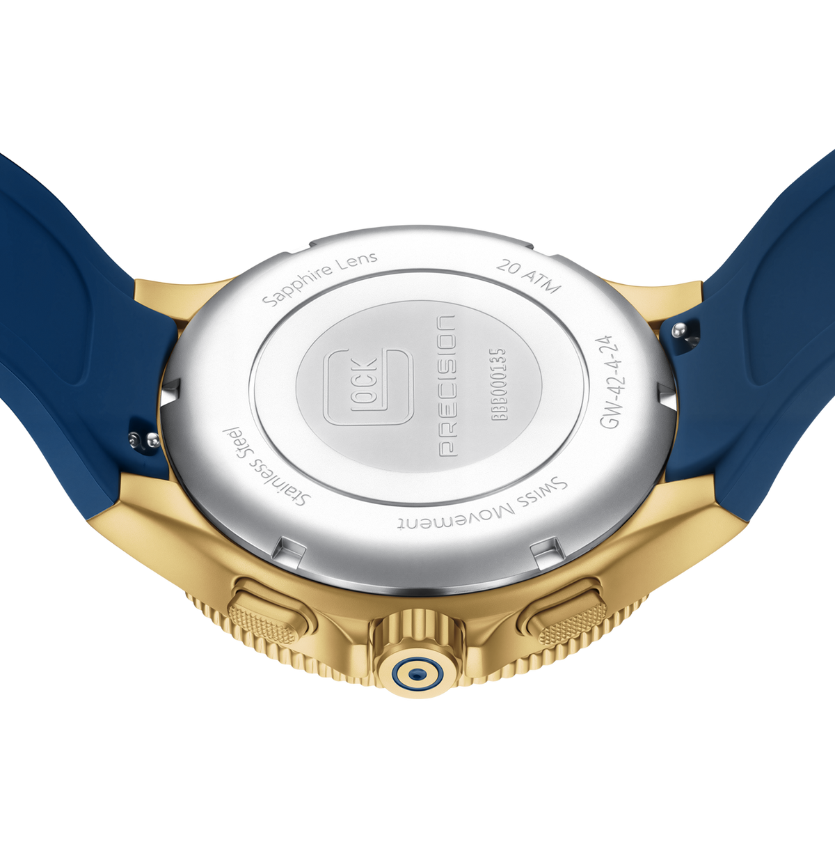 GLOCK Swiss Chronograph Watch in Gold-Tone Steel, Blue Dial, Dark Blue Strap