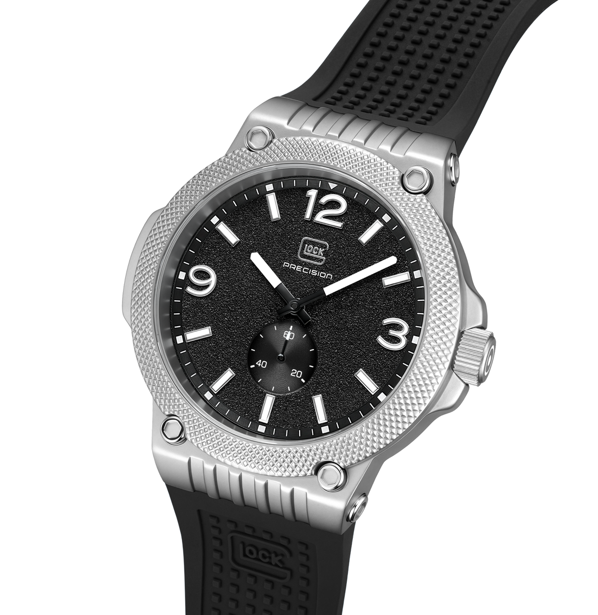GLOCK Quartz Watch in Stainless Steel, Black Dial, Black Strap