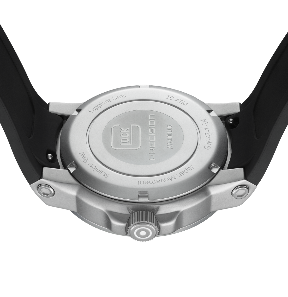 GLOCK Quartz Watch in Stainless Steel, Black Dial, Black Strap
