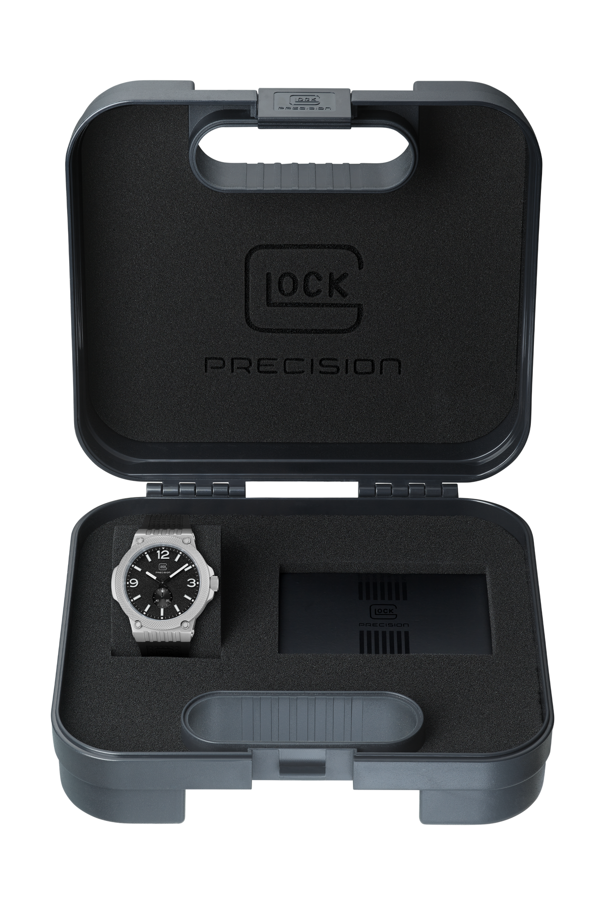 GLOCK Quartz Watch in Stainless Steel, Black Dial, Black Strap