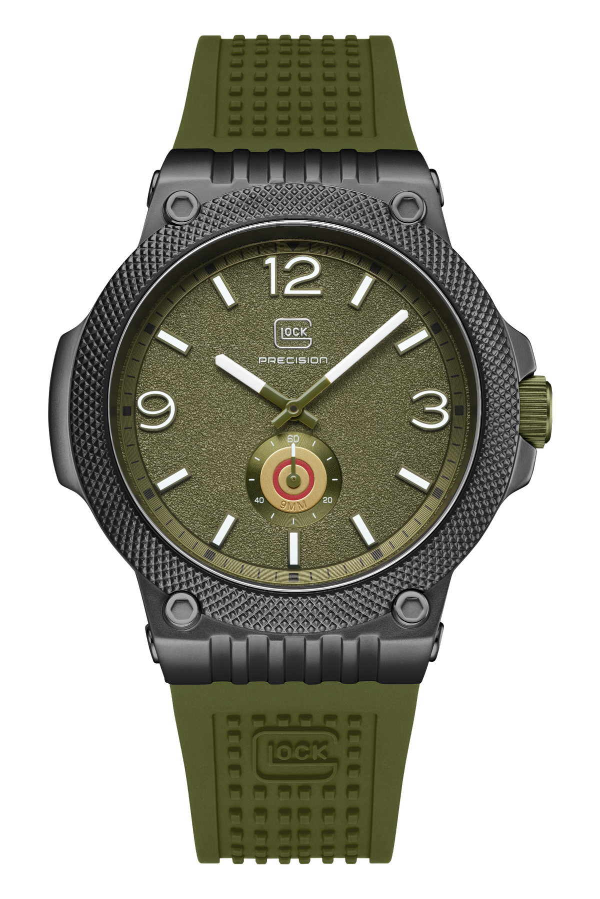 GLOCK Quartz Watch in Black Steel, Army Green Dial, Army Green Strap