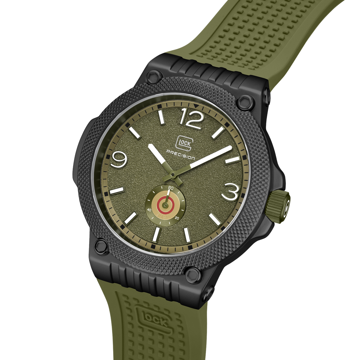 GLOCK Quartz Watch in Black Steel, Army Green Dial, Army Green Strap