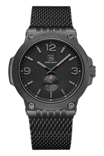 GLOCK Quartz Watch in Black Steel, Black Dial, Black Mesh Bracelet