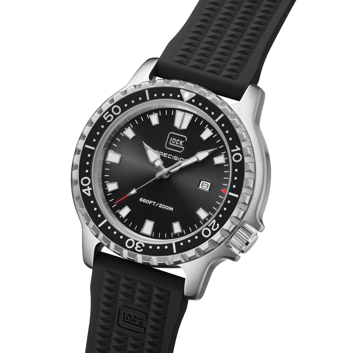 GLOCK Rotating-Bezel Watch in Stainless Steel, Black Dial, Black Strap (GW-44-2-22)