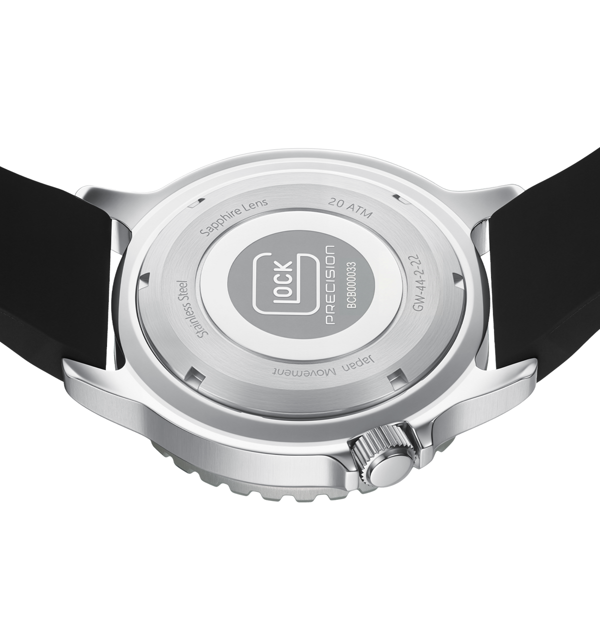 GLOCK Rotating-Bezel Watch in Stainless Steel, Black Dial, Black Strap (GW-44-2-22)