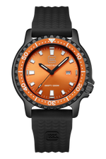 GLOCK Tritium Watch in Black Steel, Orange Dial, Black Strap